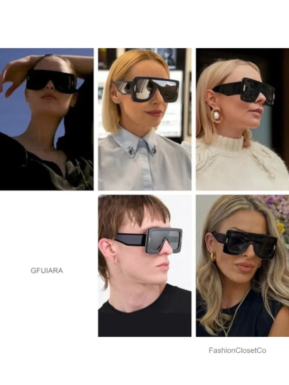 Trendy Anagram Mask Sunglasses Oversized Flat Top Shield UV Protection